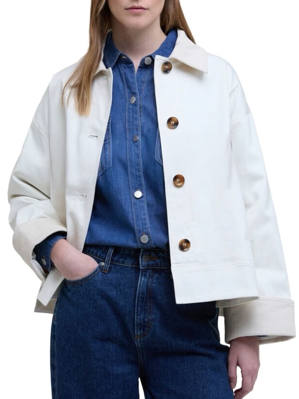 Barbour Women’s White Abbey Casual Oversized Denim Shirt Jacket Corduroy Size 12